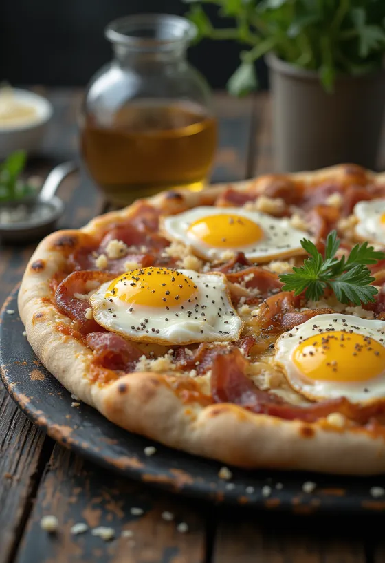 관찰레와 페코리노 치즈를 곁들인 까르보나라 피자