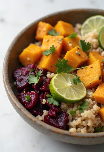 커리 비트를 곁들인 호박 퀴노아 부처 볼