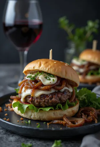 서빙된 레드 와인 버거