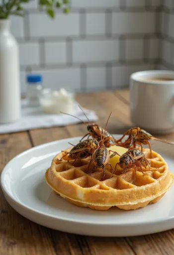 구운 곤충 와플 상차림