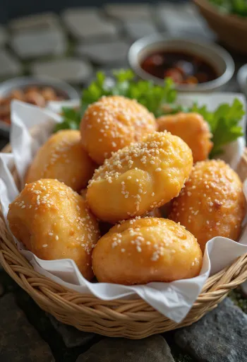 단팥소를 넣은 반 란 베트남 참깨 도넛