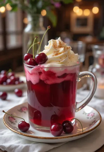 유리잔에 담긴 달콤한 체리 사이더