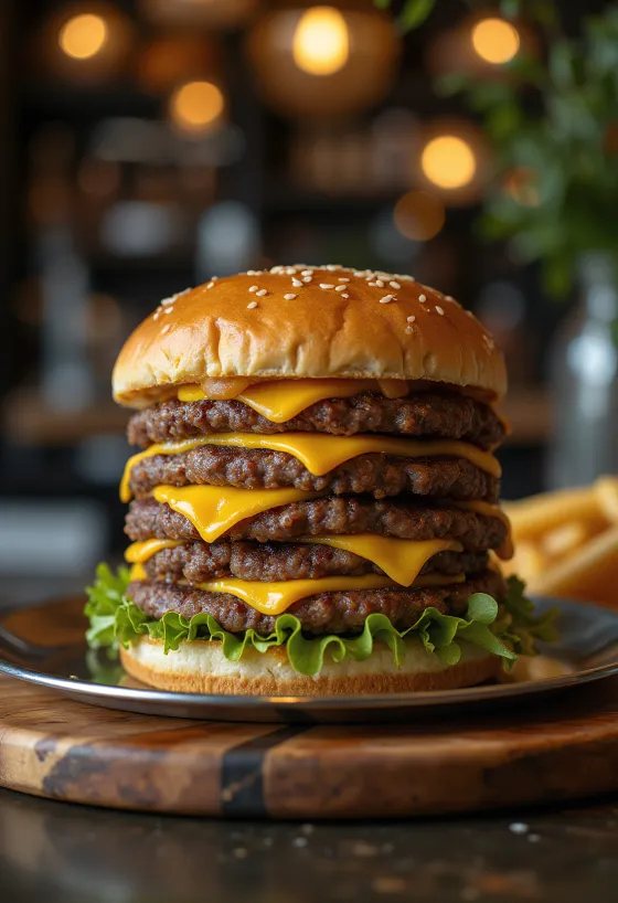 콰드로플 미트 버거 서빙