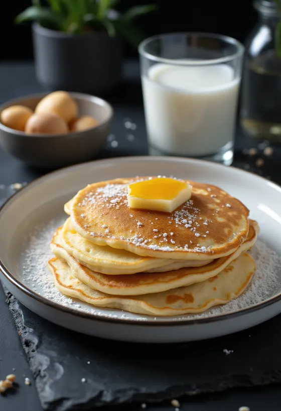층층이 쌓인 부드러운 질감의 요거트 팬케이크
