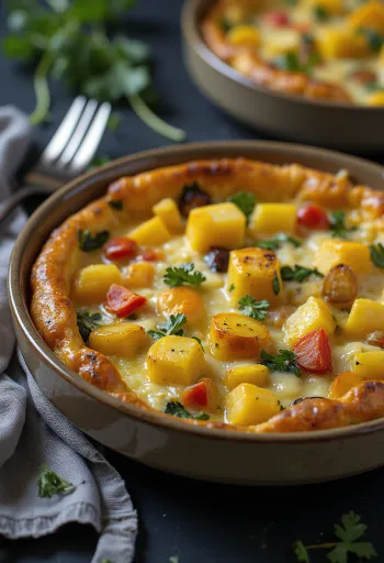 조각으로 자른 으깬 감자 베이스 키슈