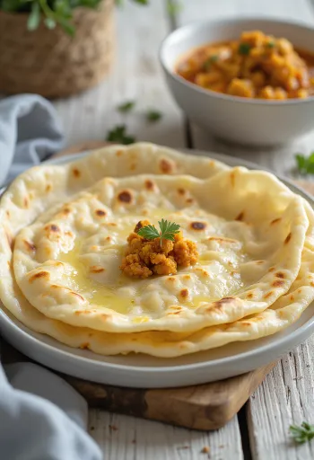 갓 만든 인도 로티 납작 빵 서빙