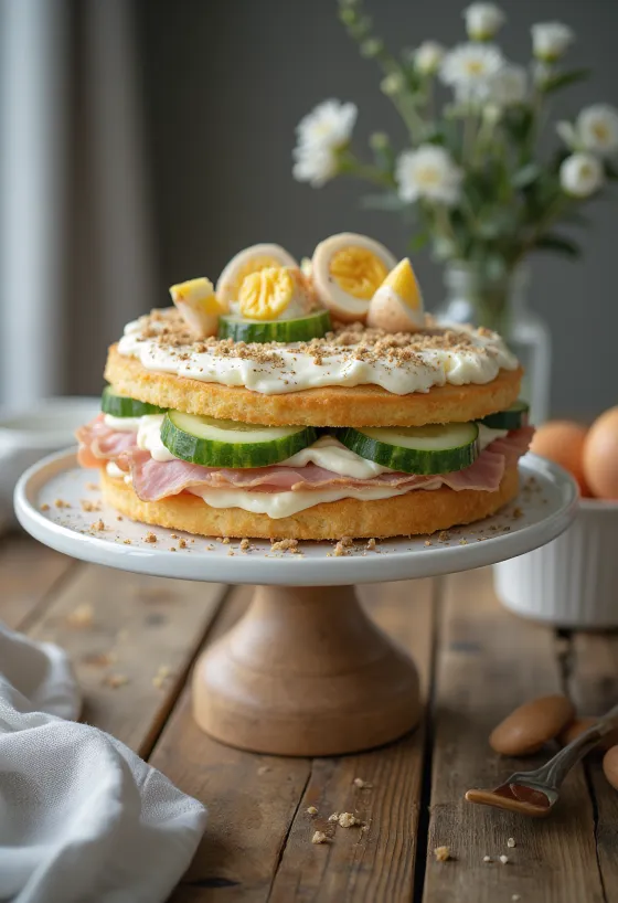 햄과 치킨을 넣은 스모가스토르타 서빙 모습