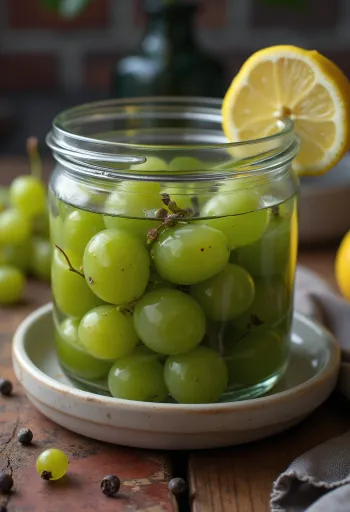병에 담긴 절인 포도잎