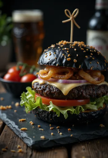 서빙된 미드나잇 블랙 버거