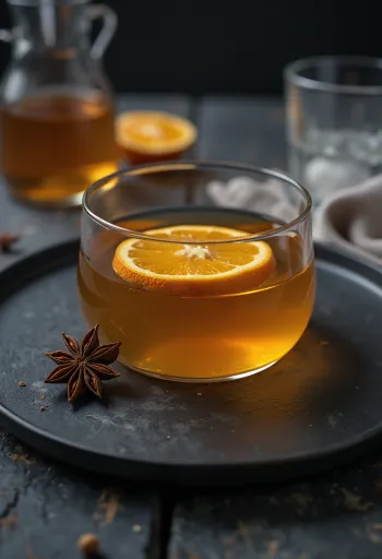 유리잔에 담긴 꿀 스파이스 애플 사이다