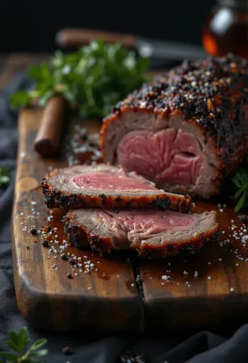 결대로 찢어 구운 감자와 함께 서빙된 BBQ 브리스킷