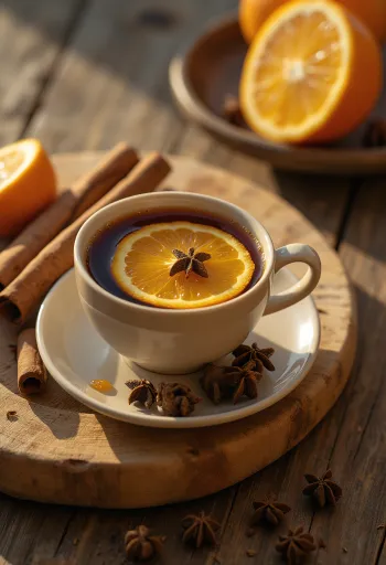 찻잔에 담긴 계피 정향 따뜻한 차