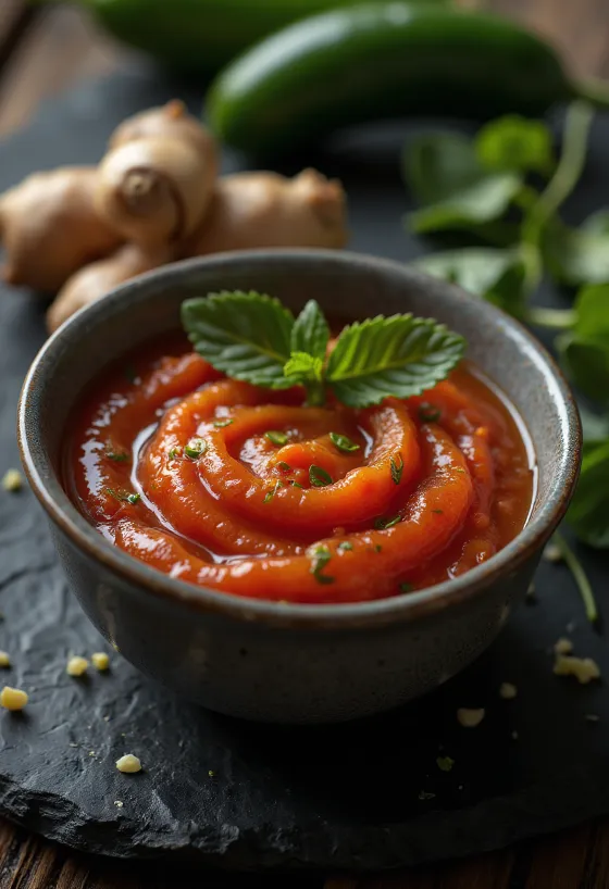 할라피뇨 진저 토마토 소스 플레이팅