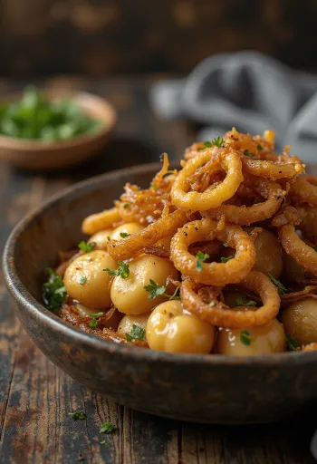 버터를 곁들인 독일식 볶은 양파 크뇌델