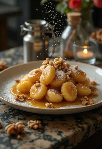 서빙된 호두 카라멜 뇨끼