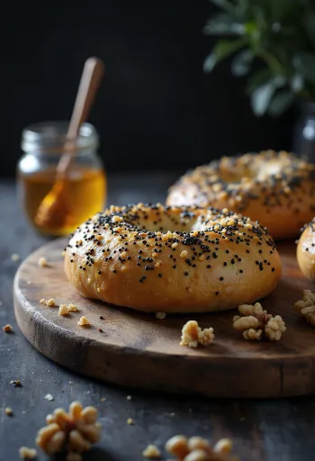 갓 구운 양귀비 씨 호두 마지팬 베이글