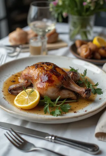 서빙된 로즈마리 구운 비둘기