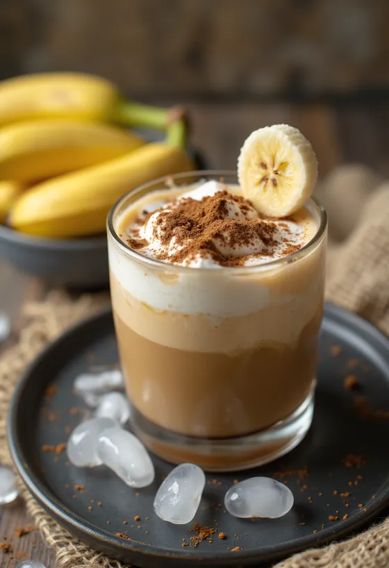 크리미하게 서빙된 바나나 아이스 커피