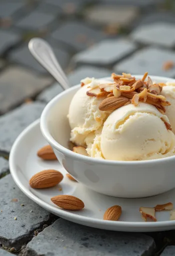 서빙된 부드러운 비건 아몬드 아이스크림