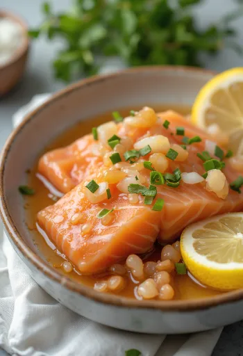 병에 담긴 새콤달콤한 절인 연어