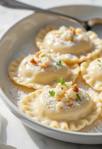 차려진 설탕 절임 아몬드 라비올리