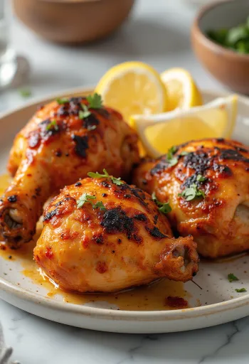 요거트 양념에 구워 신선한 허브를 곁들인 탄두리 치킨