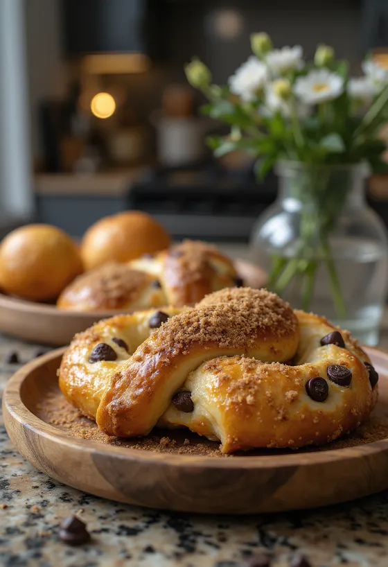 서빙된 크림 초콜릿 프레첼