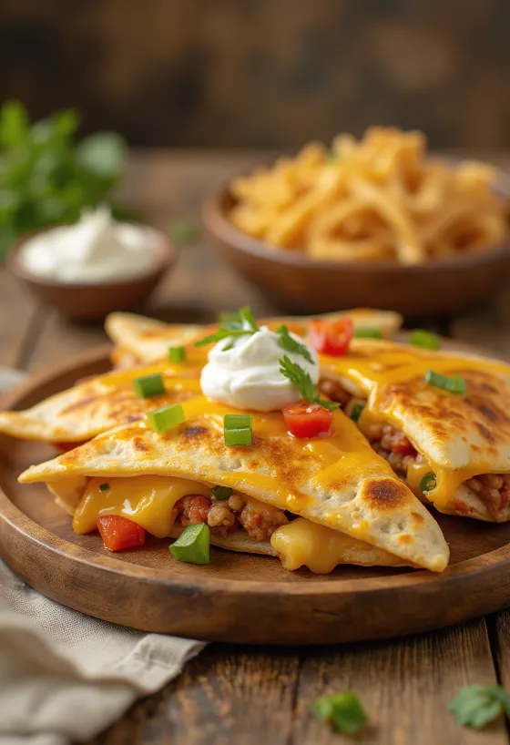 치즈와 채소로 채운 퀘사디아 조각