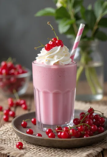 신선한 레드커런트로 장식하여 컵에 담아낸 레드커런트 밀크 셰이크