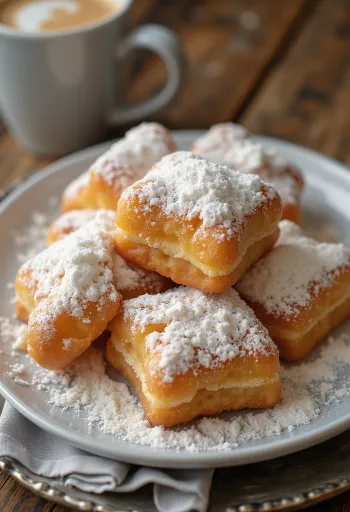 슈가 파우더를 뿌려 제공된 딥 프라이드 베녜