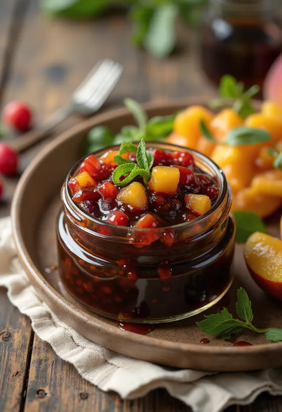 제공된 할라피뇨 과일 발사믹 소스