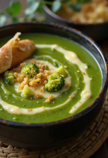 제공된 치즈 브로콜리 크림 수프