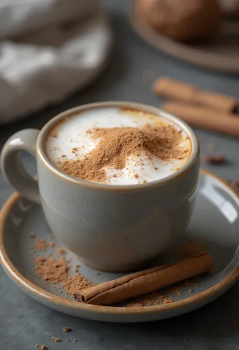 유리잔에 담긴 계피 우유