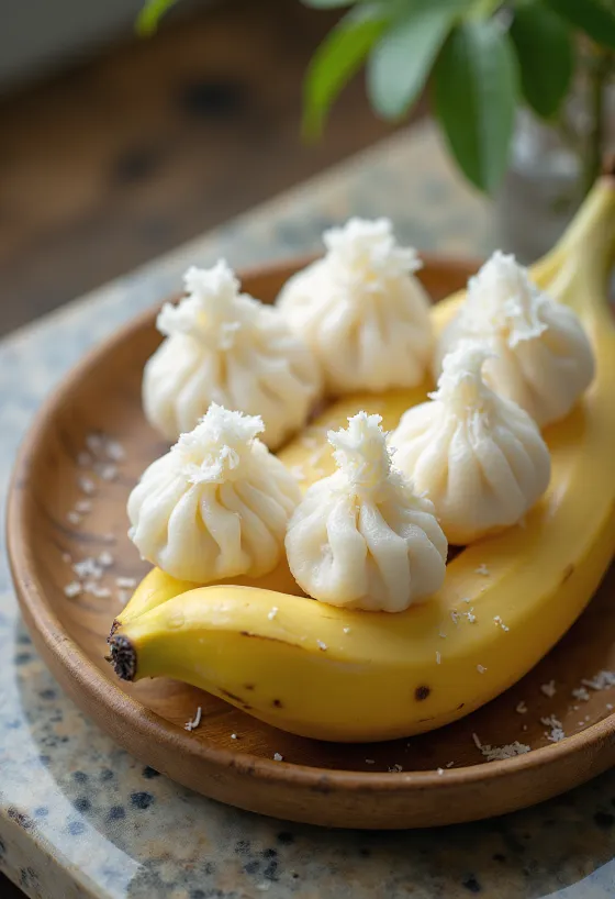 서빙된 찐 태국식 코코넛 스위트 덤플링