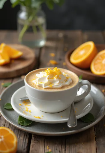 유리잔에 담긴 오렌지 정향 라떼