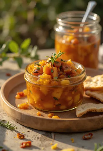 서빙된 BBQ 구운 파인애플 처트니