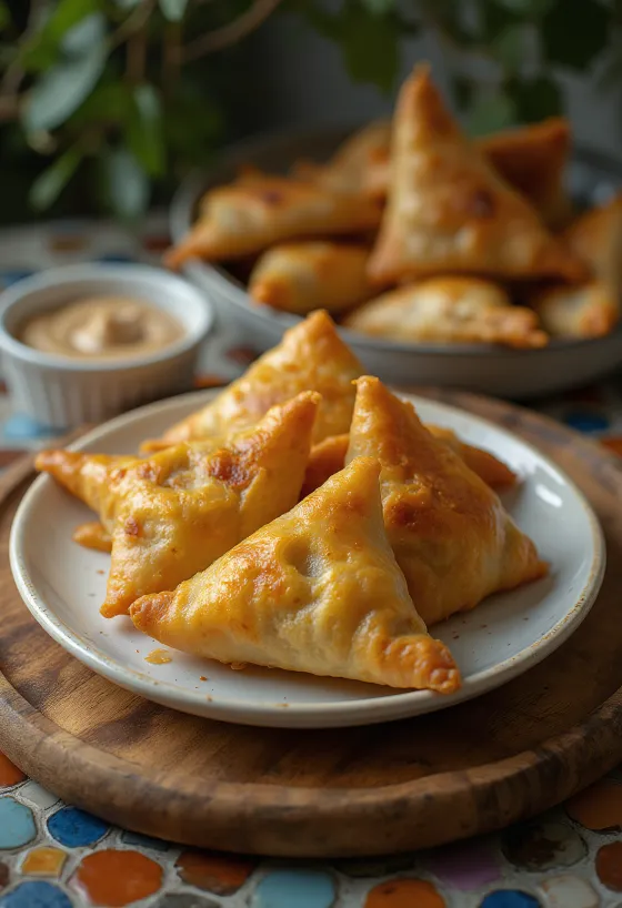 마늘 생강 사모사 서빙