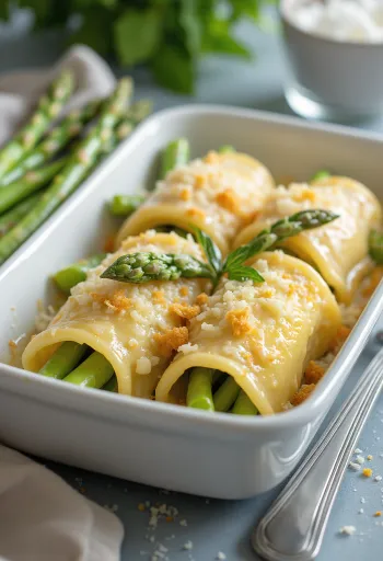 오븐에서 갓 구운 아스파라거스 리코타 카넬로니