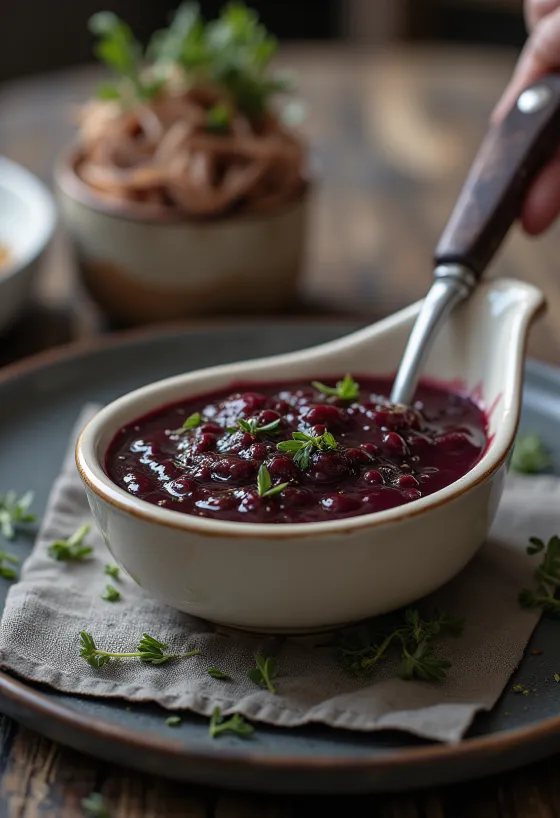 타라곤 레드 와인 소스 서빙 모습