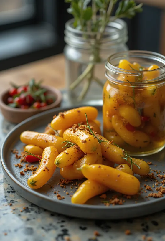 병에 담긴 매운 파슬리 잎 피클