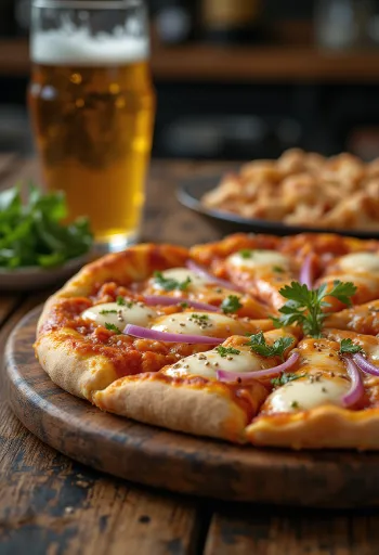 한국식 김치와 고추장 소스를 곁들인 김치 피자