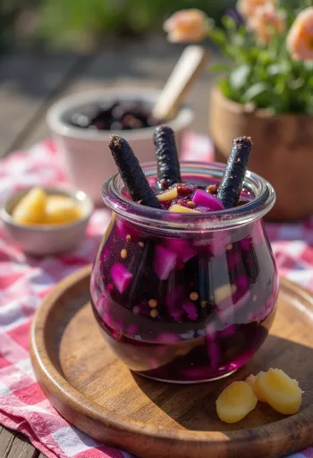 유리병에 담긴 새콤달콤한 샬감 피클