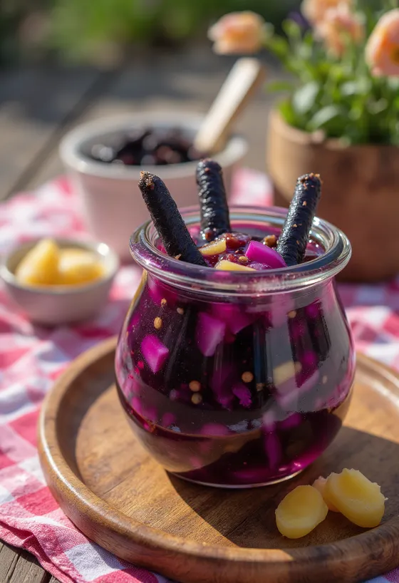 유리병에 담긴 새콤달콤한 샬감 피클