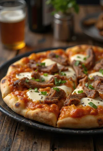 소고기와 고추장 소스를 곁들인 코리안 불고기 피자