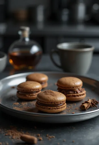 접시에 담긴 진저브레드 럼 마카롱