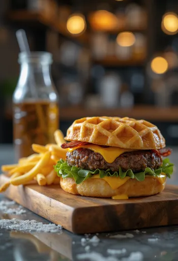 와플 버거 서빙