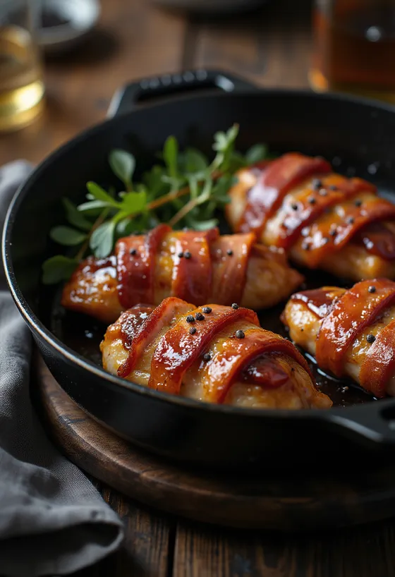 육즙이 풍부한 BBQ 베이컨말이 닭가슴살 서빙