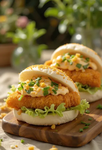 판코 빵가루 바삭한 생선 바오번 플레이팅