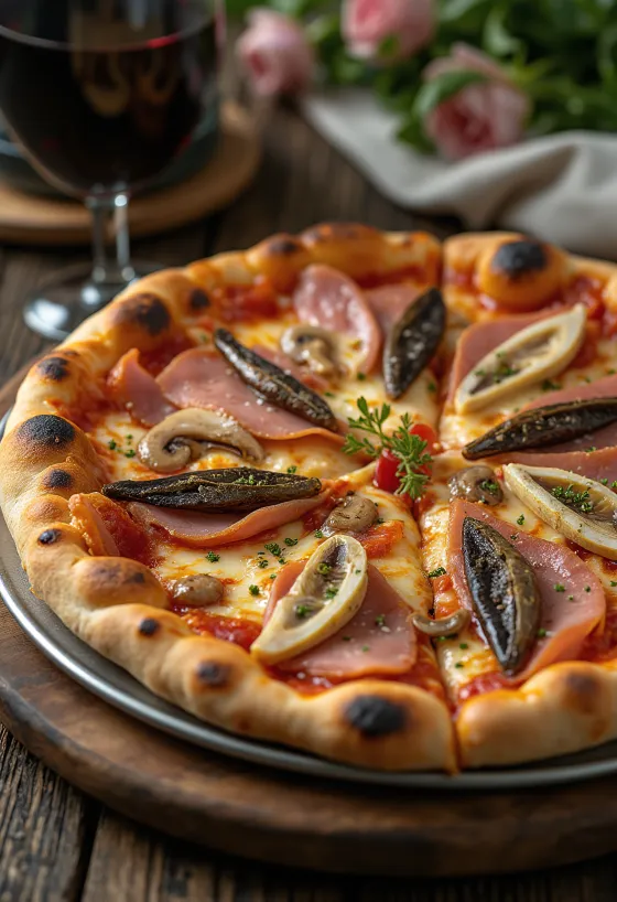 앤초비를 곁들인 카프리초사 피자 서빙