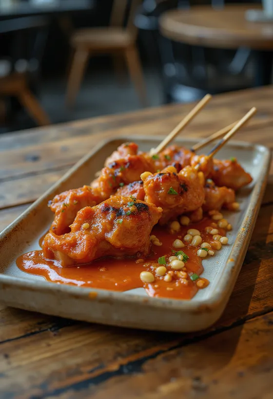 칠리 사테, 칠리 소스 양념에 재운 구운 닭꼬치